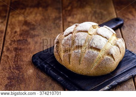 Broa Is A Type Of Corn And Wheat Bread Traditionally Made In Portugal, Galicia And Brazil. Flour Is