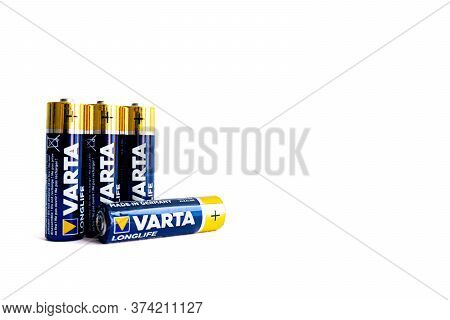 Kiev, Urkaine, 18 June 2020, Fourvarta Aa Alkaline Batteries Are On White Background, Isolated, One 