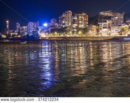 Mumbai Night Skyline View From Marine Drive In Mumbai, India.