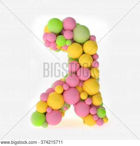 3d Letters Of The Hebrew Alphabet From Small Colorful Pink, Yelloow And Green Balls On White Backgro