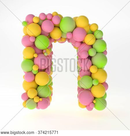 3d Letters Of The Hebrew Alphabet From Small Colorful Pink, Yelloow And Green Balls On White Backgro