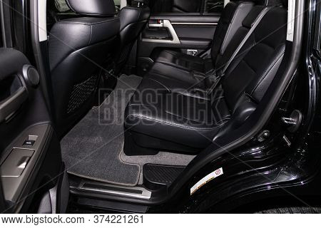 Novosibirsk/ Russia - April  02 2020: Toyota Land Cruiser 200  , Comfort Car Inside. Clean Car Inter