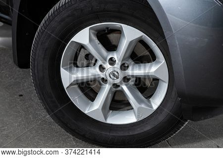 Novosibirsk/ Russia - June 10 2020: Nissan Pathfinder  ,  Car Wheel With Alloy Wheel And New Rubber 