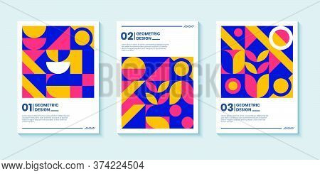 Modern Abstract Bright Color Covers Set, Minimal Covers Design. Colorful Geometric Background
