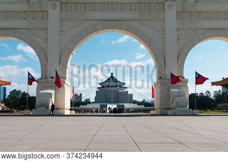 Taipei,taiwan-january 2018: Looking At The Famous Tourist Destinaton Chiang Kai-shek Memorial Hall F