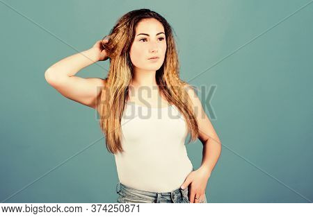 Hair Crimping Method Styling Hair Becomes Wavy. Styling Cosmetic Product. Hairdresser Salon. Damaged