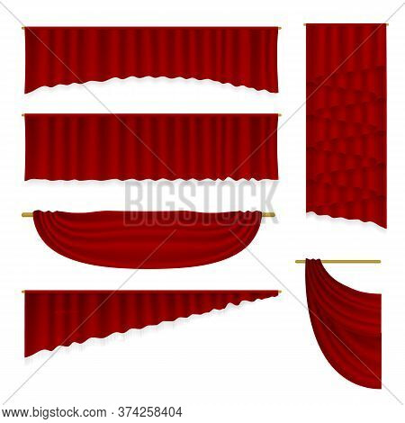 Stage Curtains Set. Isolated Vector Realistic Velvet Textile Decoration Pelmet Drapery Design Collec