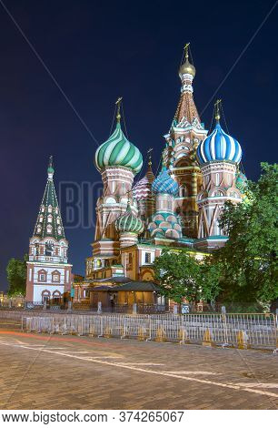 Cathedral Of Vasily The Blessed (saint Basil's Cathedral) On Red Square At Night, Moscow, Russia