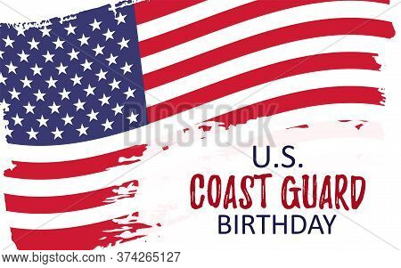 Template Banner For Us Coast Guard Birthday. Celebration Background With Usa Brush Paint Flag. Remem