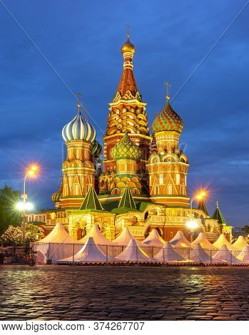 Cathedral Of Vasily The Blessed (saint Basil's Cathedral) On Red Square At Night, Moscow, Russia