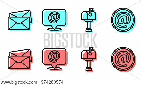 Set Line Mail Box, Envelope, Mail And E-mail On Speech Bubble And E-mail Icon. Vector