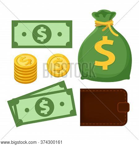 Money Dollar And Wallet For Icon Isolated On White, Money Banknote Symbol Simple, Illustration Money