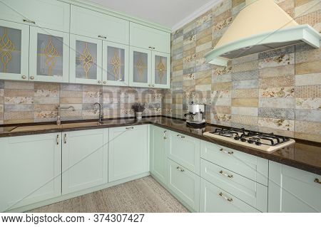 Light green modern white kitchen clean interior design