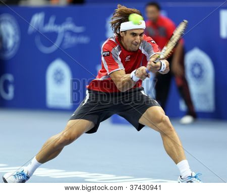 KUALA LUMPUR - 28 SEP: David Ferrer (Spanje) speelt zijn kwart-finale wedstrijd bij de ATP Tour Maleisische 
