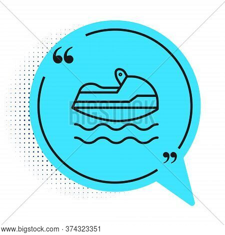 Black Line Jet Ski Icon Isolated On White Background. Water Scooter. Extreme Sport. Blue Speech Bubb