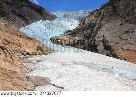 Norway Nature - Glacier Landscape. Jostedalsbreen National Park - Briksdalsbreen Glacier.