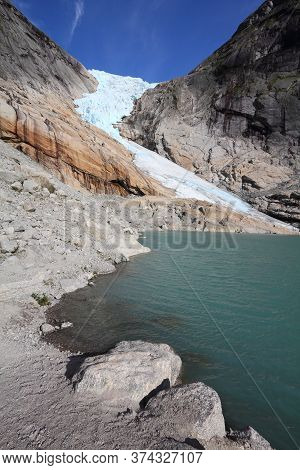 Norway Nature - Glacier Landscape. Jostedalsbreen National Park - Briksdalsbreen Glacier.