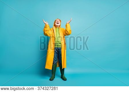 Full Length Body Size View Of His He Nice Cheerful Cheery Positive Glad Grey-haired Man Wearing Yell