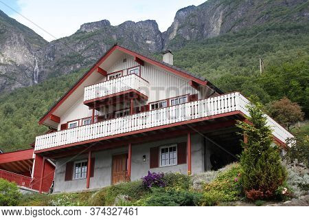 Sogn Og Fjordane, Norway - August 17, 2010: Generic Residential Building, Wooden House In Sogn Og Fj