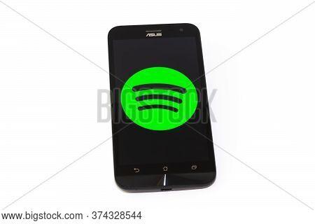 Kouvola, Finland - 23 January 2020: Spotify App Logo On The Screen Of Smartphone Asus