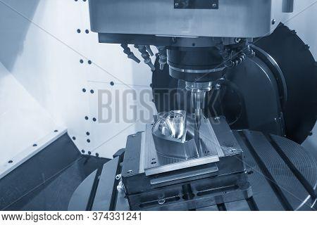 The 5 Axis Cnc Machining Center Cutting The Automotive Mold Parts With Solid Barrel End Mill Tools. 