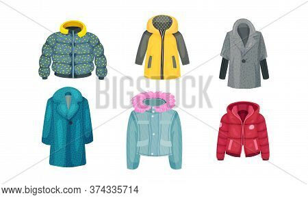 Autumnal And Winter Outerwear With Long Sleeved Clothing Items Vector Set