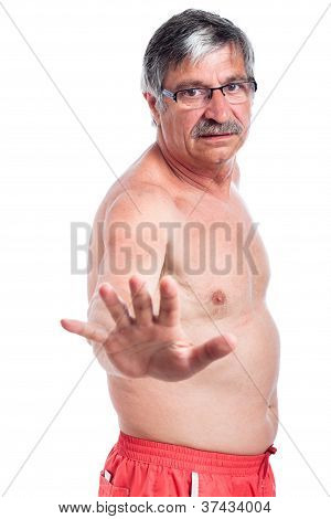 Shirtless Senior Man Stop