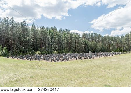 Wolka Okraglik, Poland - June 2, 2020: Stones Symbolising Gravestones At Nazi German Extermination C