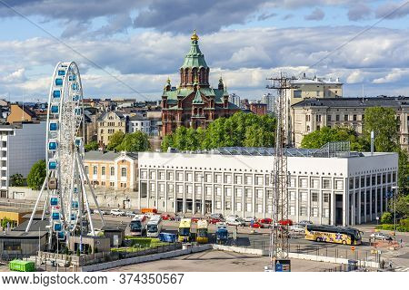 Uspenski Cathedral (uspenskin Katedraali) And Ferris Wheel, Helsinki, Finland - June 2019