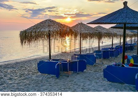 Sunset On Akti Koviou Beach On Sithonia Peninsula, Chalkidiki, Greece