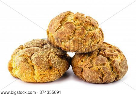 Brazilian Cornbread On Isolated White Background. Homemade Cheese Bread, Called Broa Or Broinha, Foo