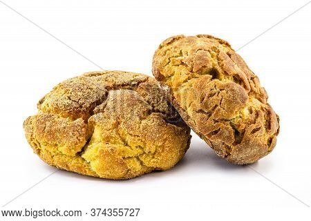 Brazilian Cornbread On Isolated White Background. Homemade Cheese Bread, Called Broa Or Broinha, Foo
