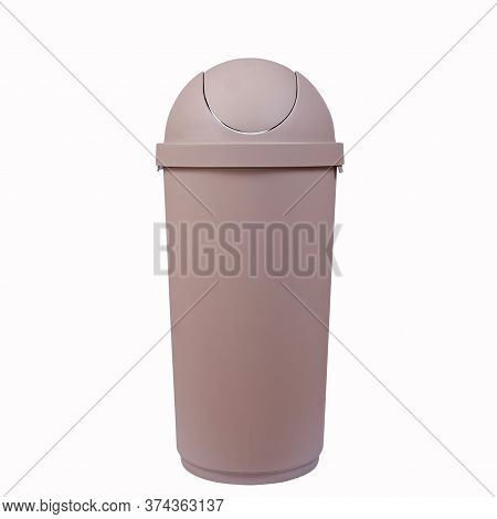 Big Brown Trashcan Or Waste Bin On White Background.