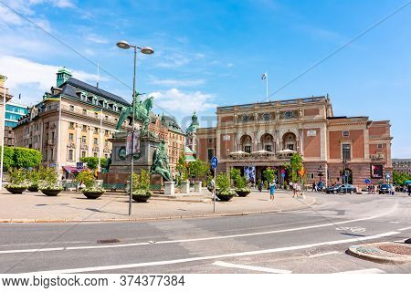 Stockholm, Sweden - June 2019: Gustav Adolfs Torg Square With Royal Swedish Opera