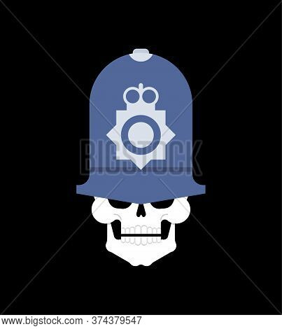 Skull In British Policeman Cap. British Police Skeleton Head