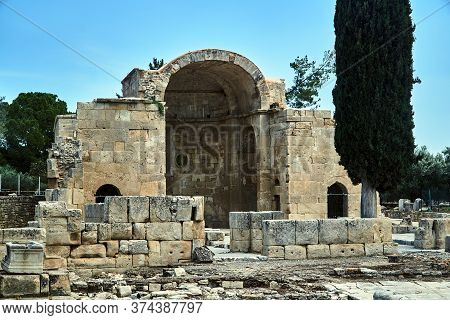 Stone Ruins Of The Ancient Roman City Of Gortyn On The Island Of Crete In Greece