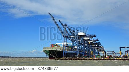 Felixstowe, Suffolk, England - February 29, 2020: Large Container Ship 