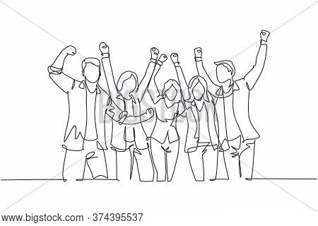 One Single Line Drawing Of Group Of Young Happy Ceo And His Colleagues Celebrating Their Success Ach