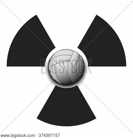 Radiaction Symbol With Volleyball Ball. Caution Radioactive Danger Sign. Volleyball Quarantined. Can