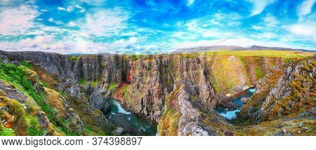 Marvelous View Of  Kolugljufur Canyon And Kolufossar Falls. Kolugljufur Gorge Is Located On River Vi