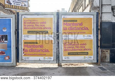Caba, Buenos Aires / Argentina; June 28, 2020: Street Signs With Texts Relating To The Coronavirus D