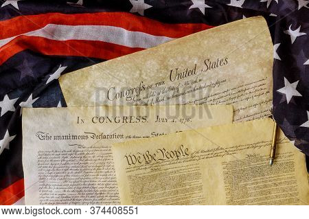 Aged Historical Documents Washington Dc On American Declaration Of Independence 4th July 1776 On U.s