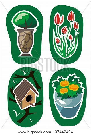 quatro adesivos jardim planta vaso de tulipas birdhouse