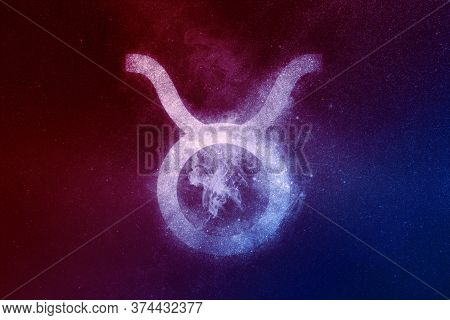 Taurus Zodiac Sign Red Blue. Abstract Night Sky Background