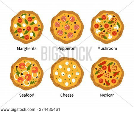 Pizza Top View Set With Different Ingredients.
