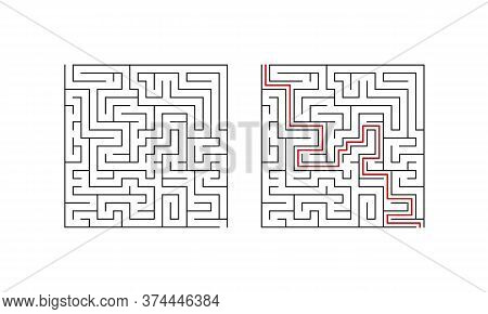 Labyrinth Maze Game For Children. Second Level Puzzle With Solution. Vector Illustration.