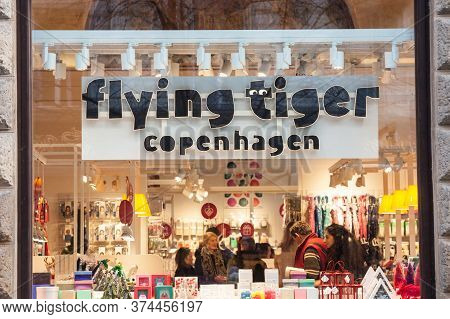 Prague, Czechia - November 3, 2019: Flying Tiger Logo In Front Of Their Shop For Prague. Flying Tige