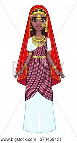 African Beauty: Animation Portrait Of The Beautiful Black Woman In A Traditional Ethnic Jewelry. Ful