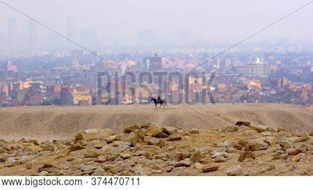 View On Cairo In Myst With Horse Rider