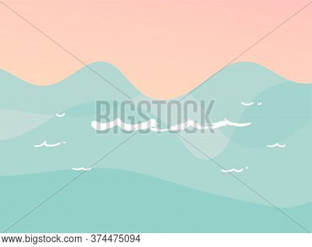 Hand Drawn Vector Stock Abstract Graphic Illustration With Ocean Waves Sea Shore Scene With Nobody A